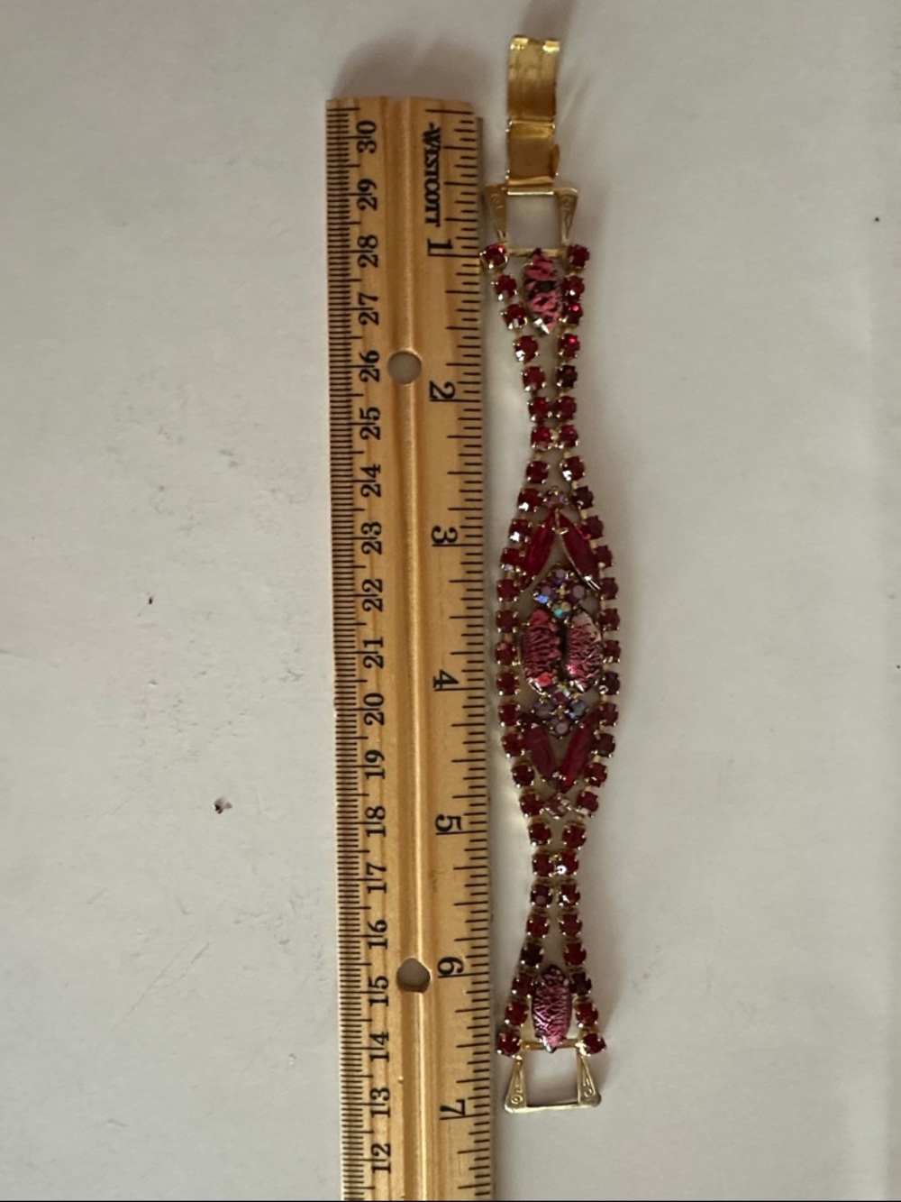 RARE 1960s Weiss or Julianna Red Rhinestone and Art Glass Bracelet - Picture 9 of 11